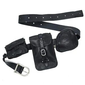 NWT A.S.98 Helene Shoulder Sling Waist Belt 3 Pouches Adjustable Leather Black